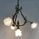 Bronze chandelier with 4-burner glass tulips, chandelier 70s