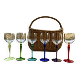 6 crystal glasses with coloured stems