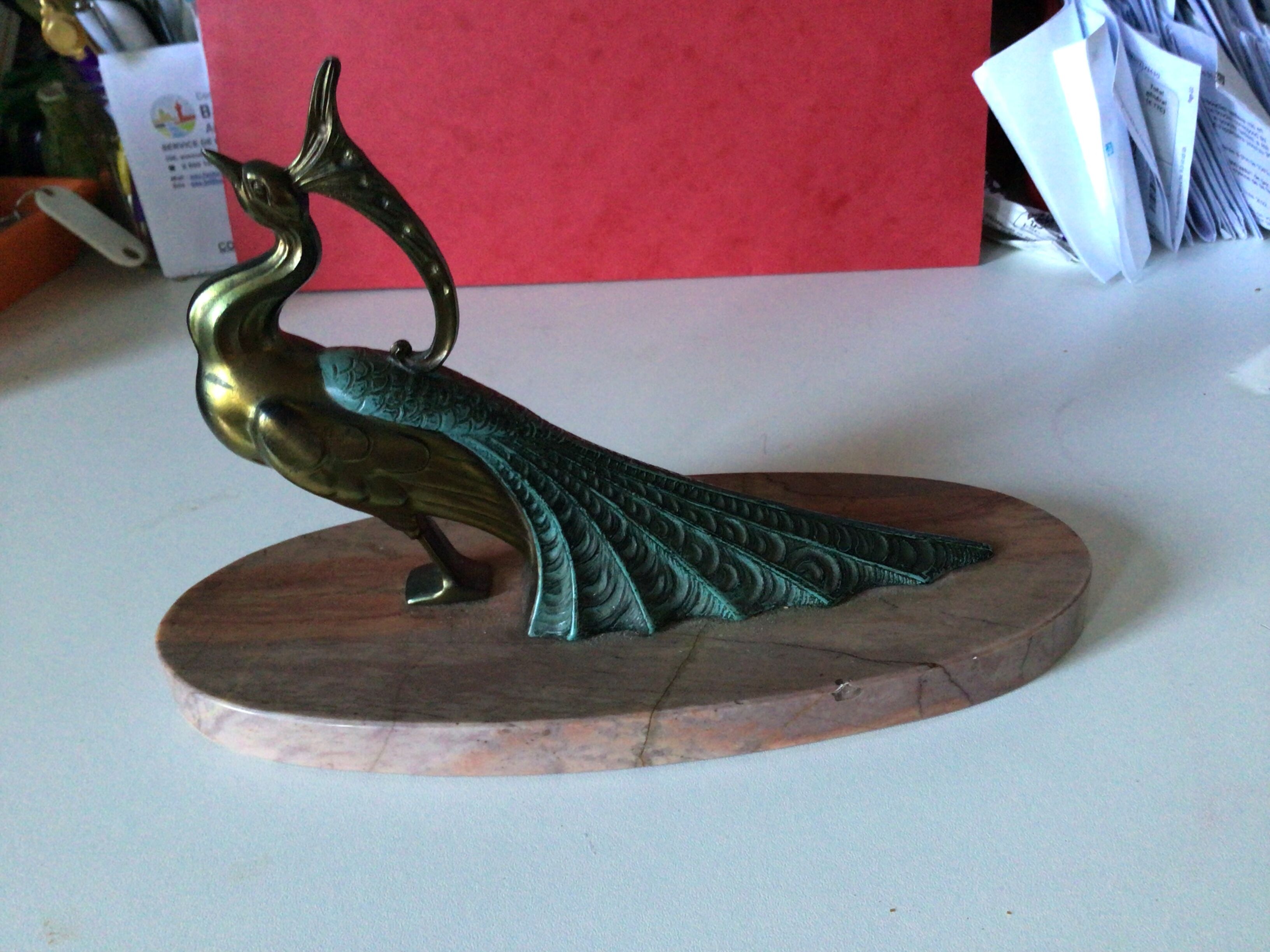 Bookhouse. Art Nouveau signed TED peacocks.