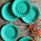 Set of 6 vintage green earthenware plates