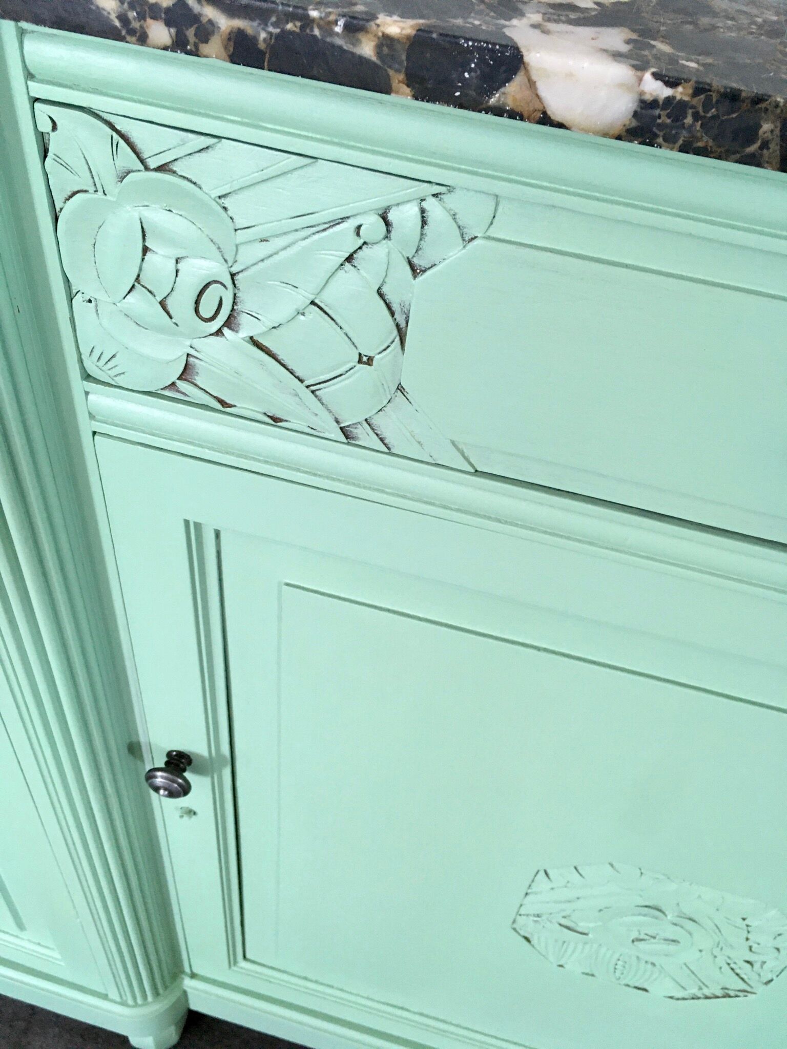 Old art deco green mint buffet