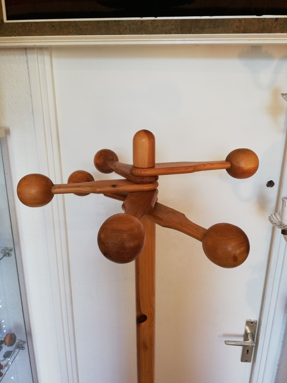 Swedish coat rack in solid pine circa 1970