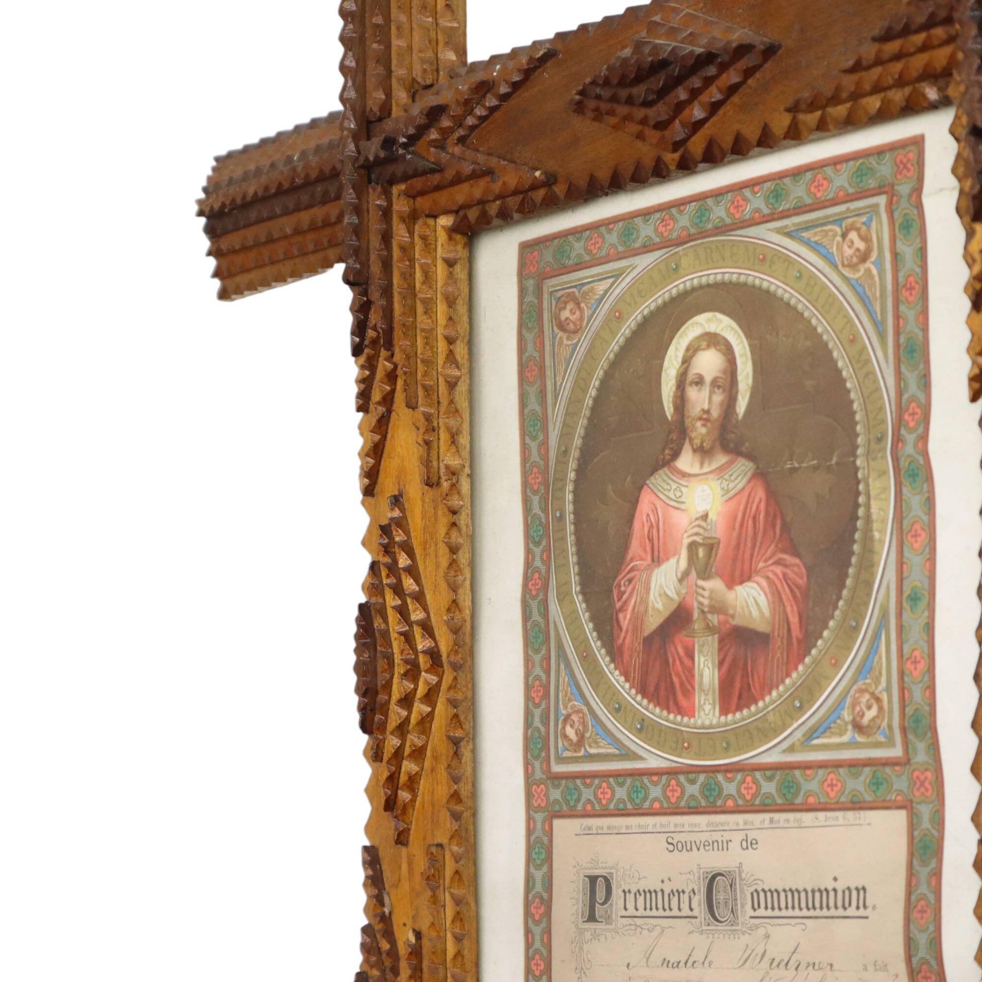 Tramp Art Frame Frame Wood Metal Studs Early 20th Century France 50cm