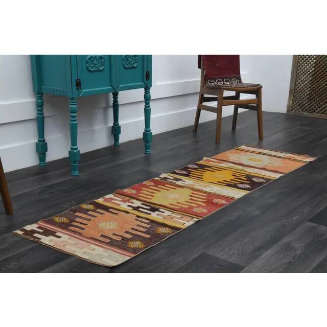 Vintage Turkish Hand-Knotted Wool Cotton Orange Runner Rug 60x217
