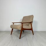 1970s Vintage Minimalistic Teak Armchair Lounge Chair with Bouclé