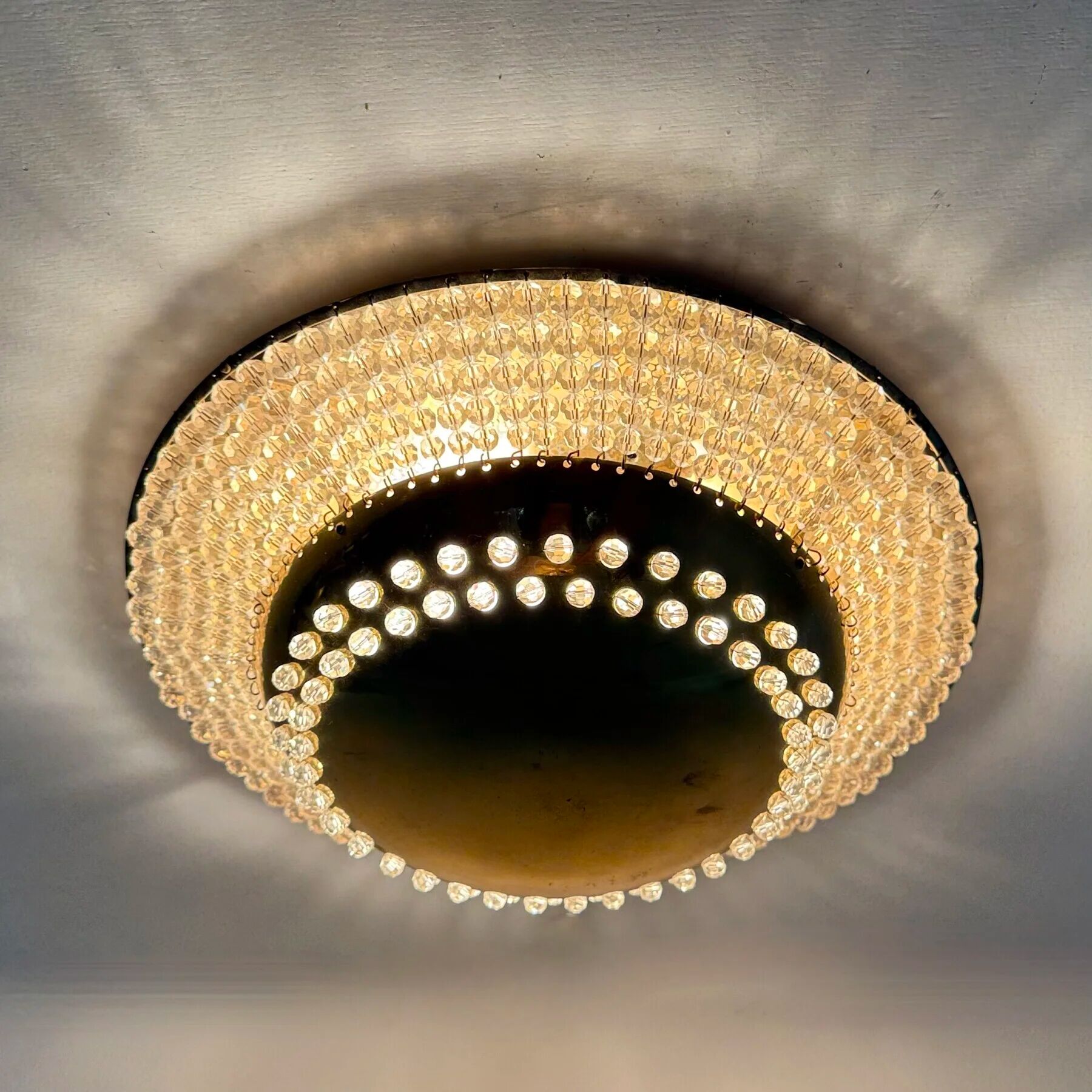 Unique modernist design crystal glass and brass wall light, Austria 1950s