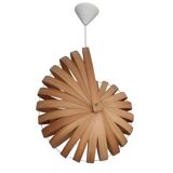 Nautilus shell-shaped chandelier made from bamboo slats