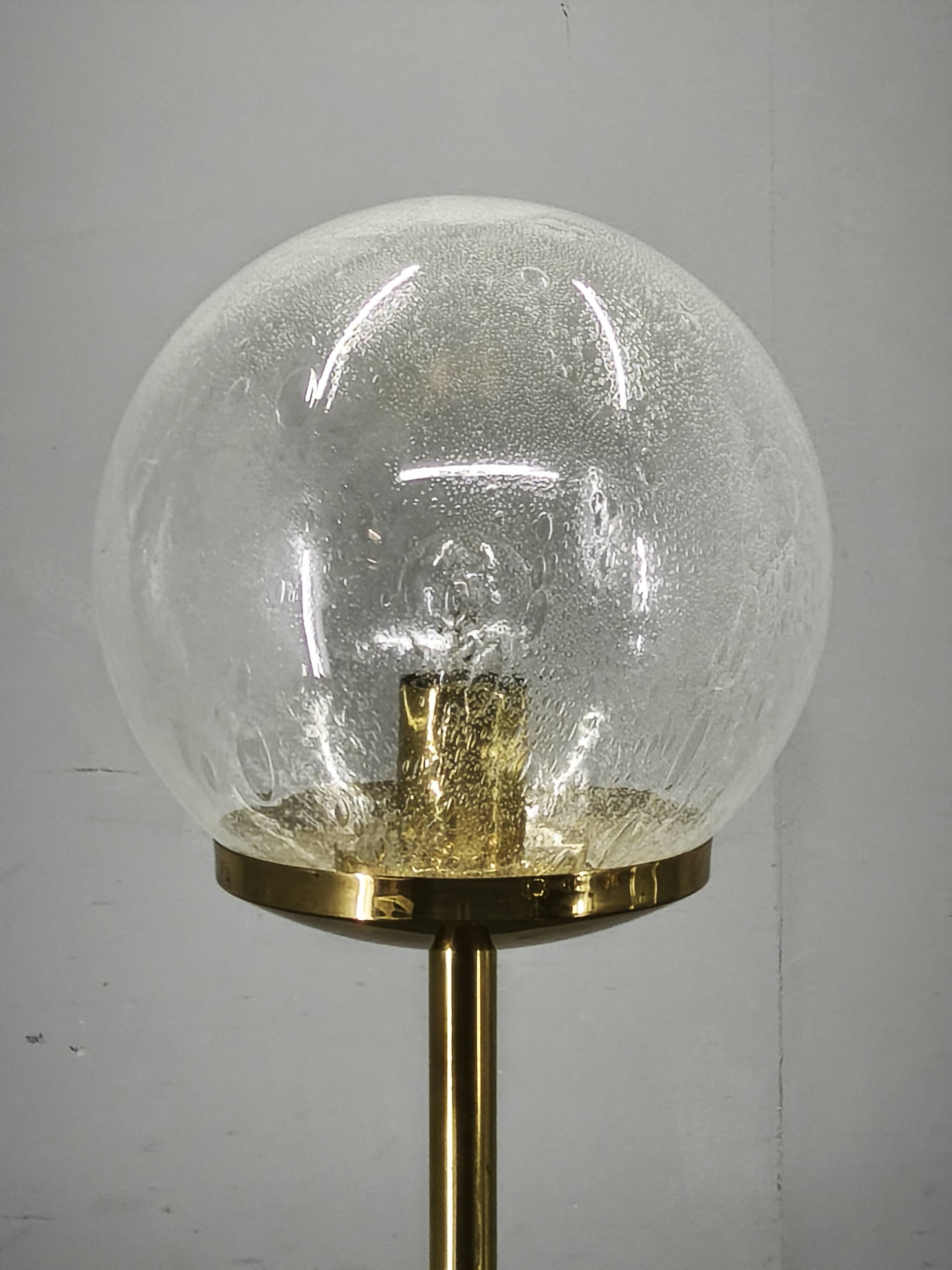 Space Age Bubble Glass and Brass Floor Lamp, Czechoslovakia, 1970s
