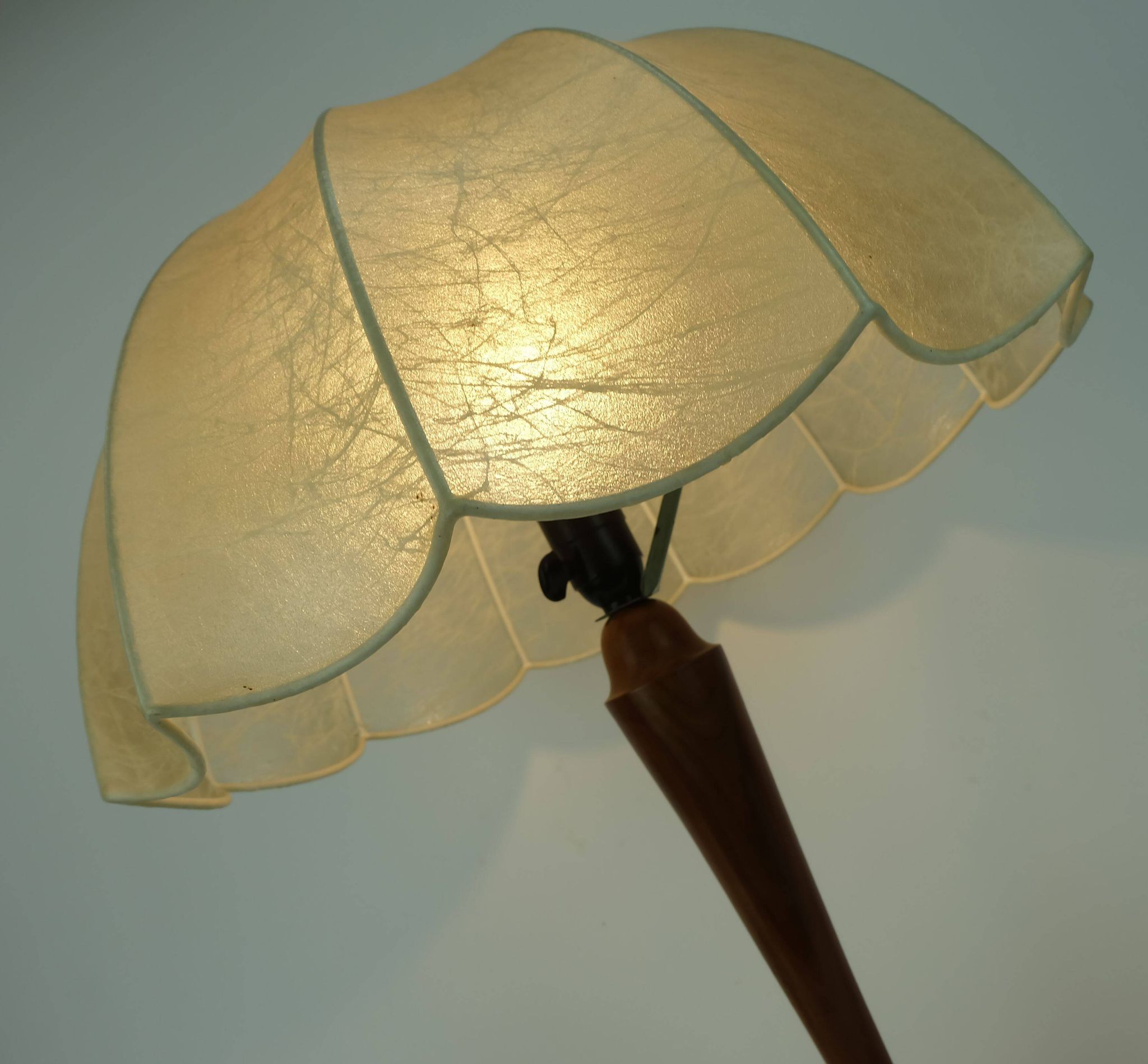 rare large mid century modern cocoon TABLE LAMP cherrywood base 1970s