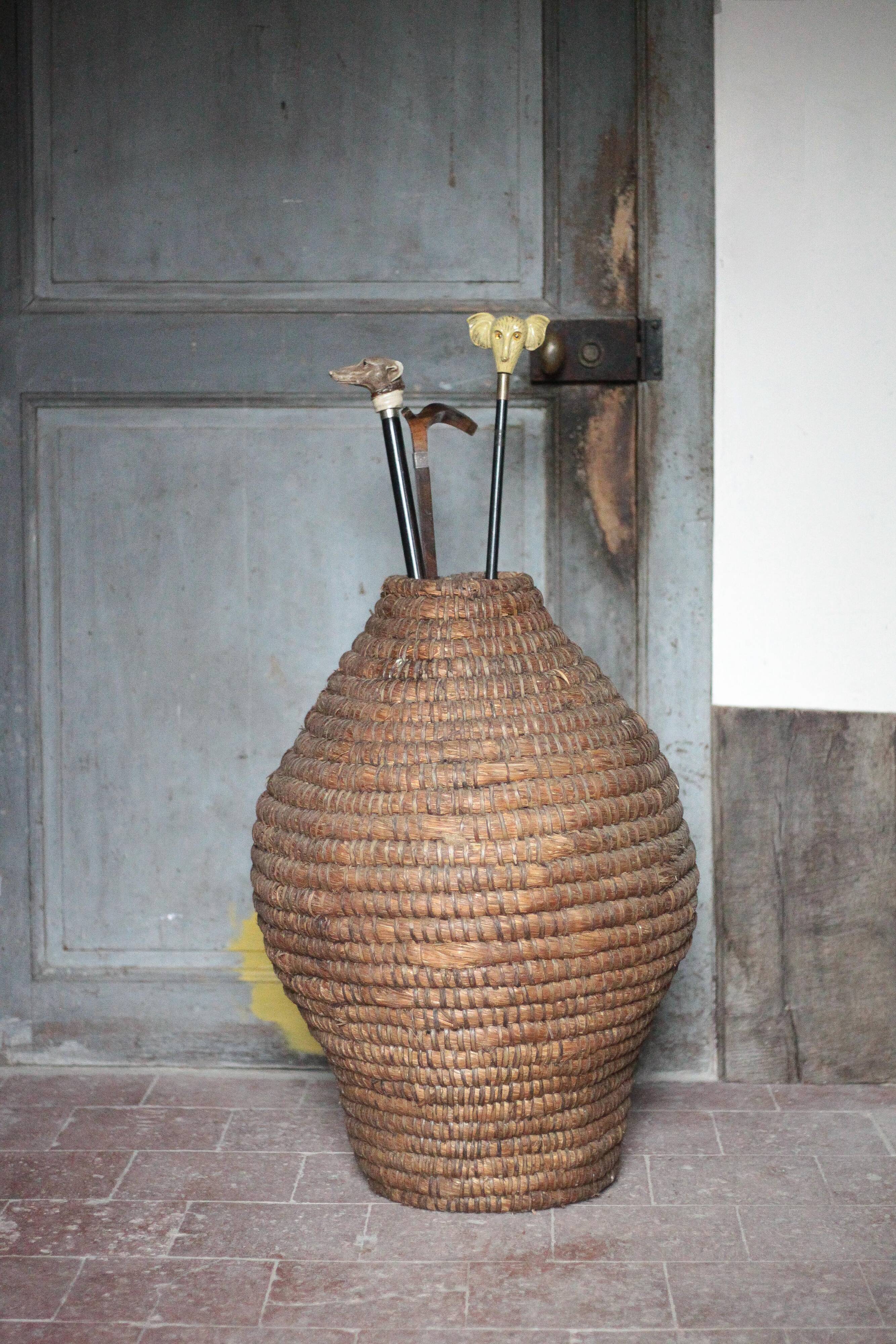 Old basket, straw and bramble, woven basket, interior decoration
