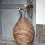 Old basket, straw and bramble, woven basket, interior decoration