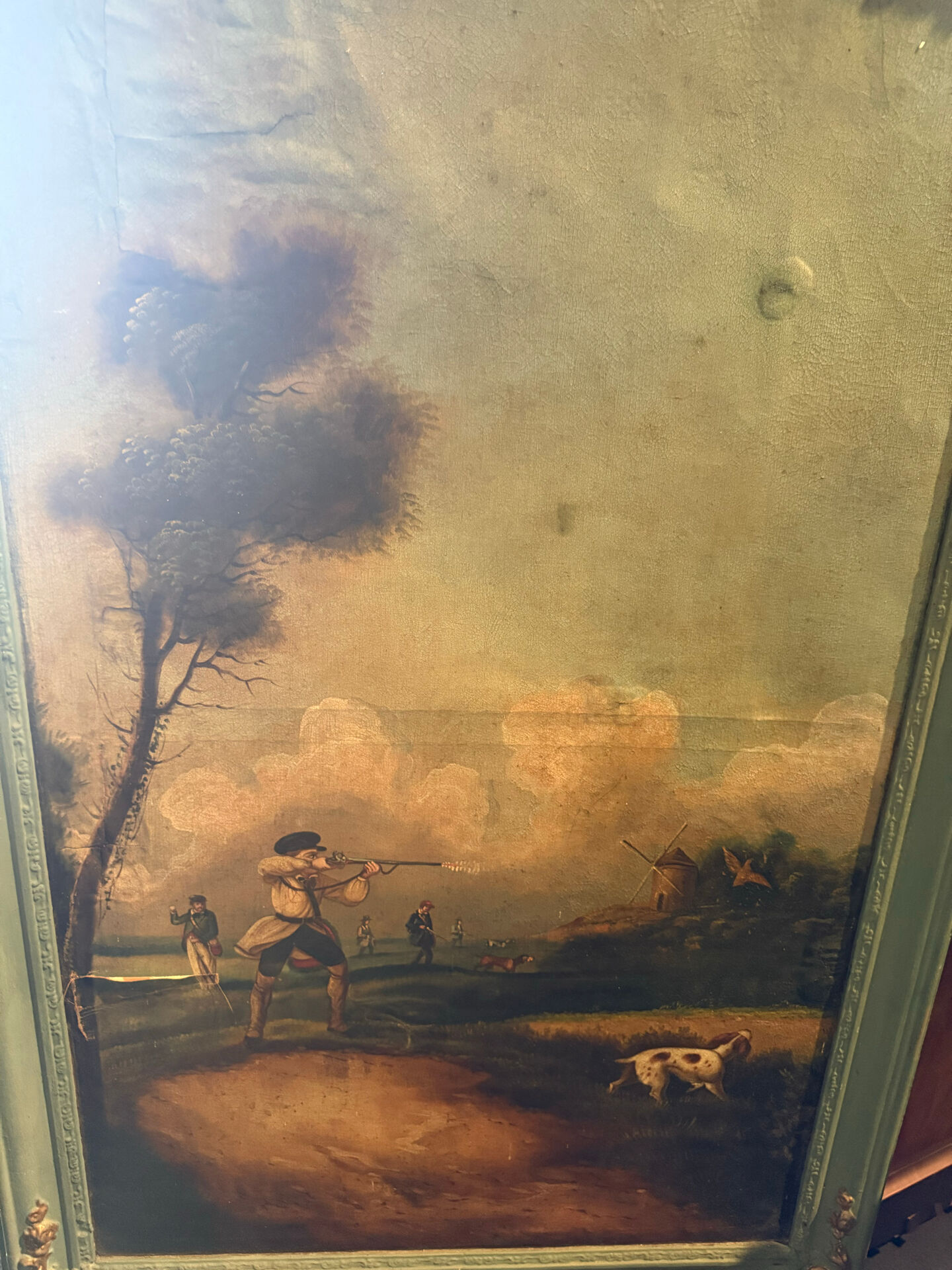 Antique trumeau with hunting scene - Oil on canvas and mirror - Panel
