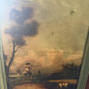 Antique trumeau with hunting scene - Oil on canvas and mirror - Panel