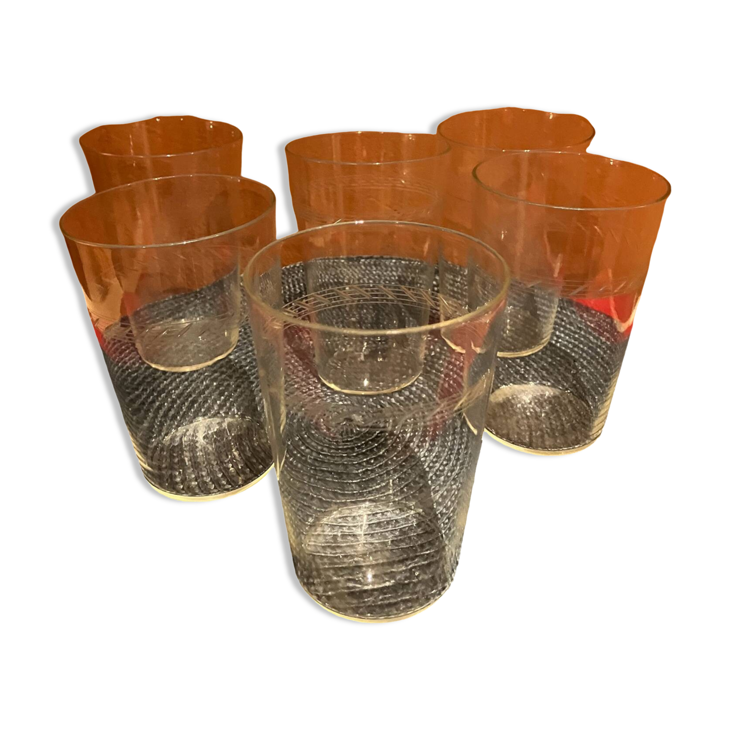 6 antique blown and engraved lemonade glasses