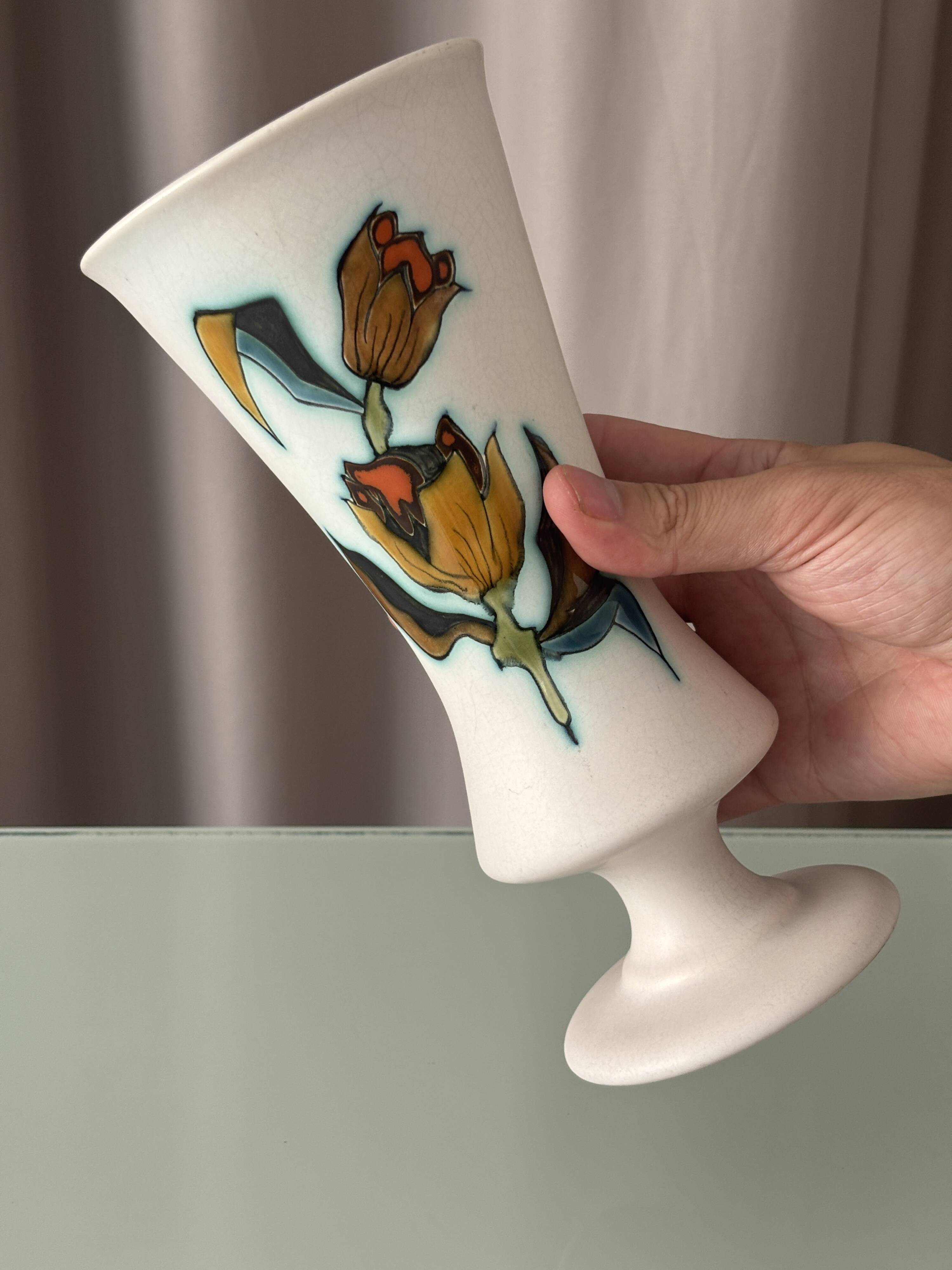 Vintage West Germany Hand-Painted Ceramic Vase | Handarbeit | 22 cm