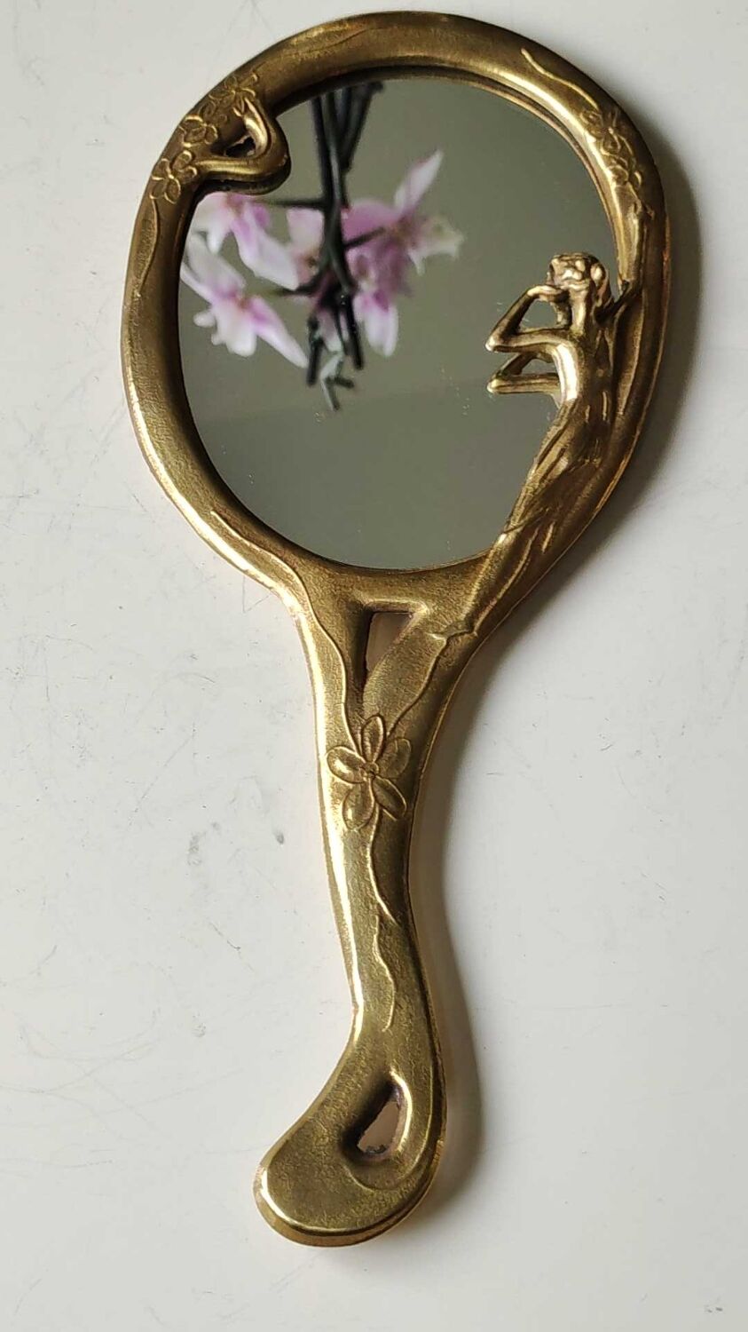 Miroir à main ovale en laiton