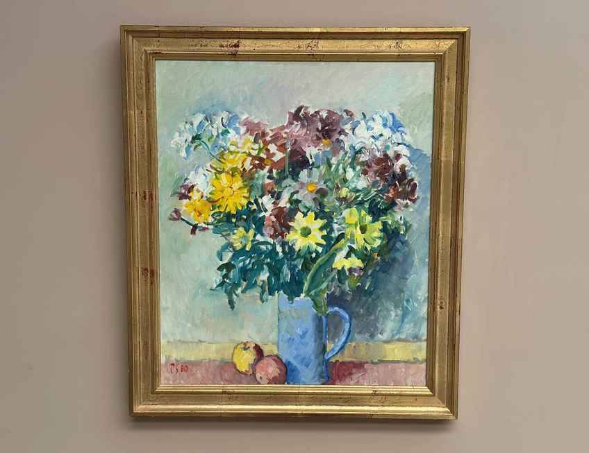 Original Swedish Oil On Canvas – “Still Life With Flowers In Vase” By Jan Sonne (1909-96) 1980 – Vintage & Framed