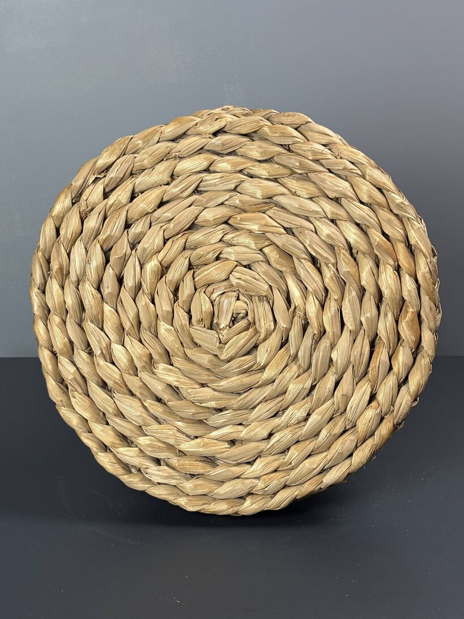 Midcentury braided rope tripod stool in the style of Audoux & Minet, 1950s