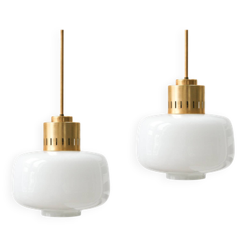 Pair of Mid-Century Opaline Pendant Lamps, 60s