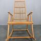 Rare Midcentury Wood and Rattan Rocking Chair, Denmark, 1960s