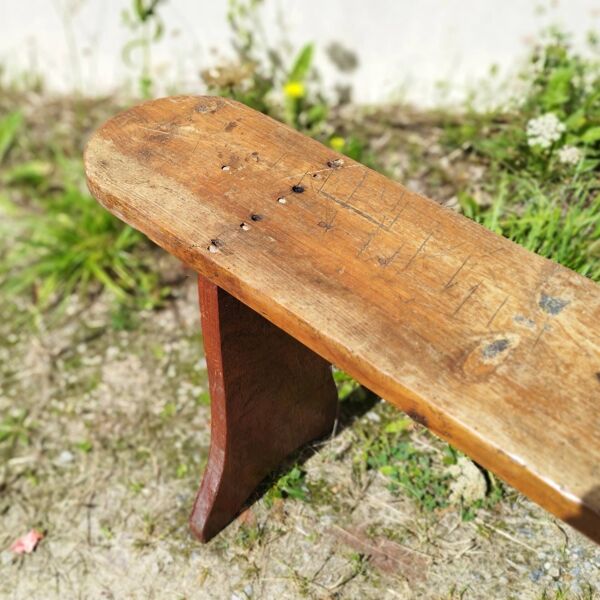Banc de ferme authentique vintage en bois verni