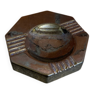 Vintage Black Cracked Ceramic Octagonal Ashtray S. BESSY