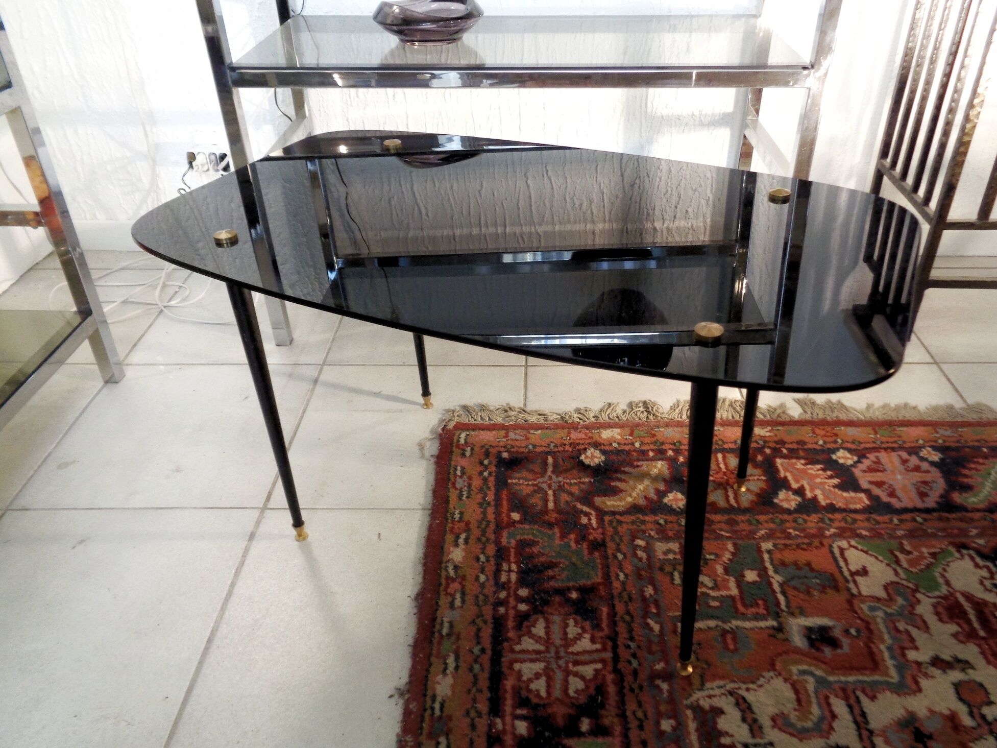 Black glass coffee table 1950