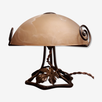 Lampe champignon fer forgé pate de verre