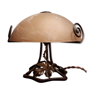 Mushroom lamp wrought iron marbled glass paste