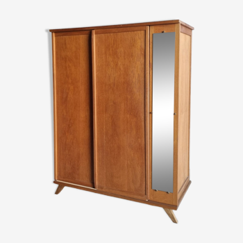 Armoire penderie étagères miroir, pieds compas, vintage, années 60