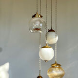 Amber and opaline Murano glass suspension cascade
