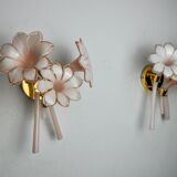 Pair of pink fleurs-de-lis sconces, murano glass, Italy, 1970