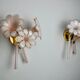 Paire d'appliques fleurs de lys roses, verre de murano, Italie, 1970