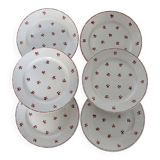 6 old Belgian earthenware dessert plates Nimy red pattern