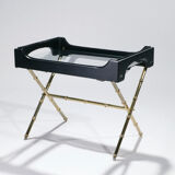 Side table and brass tray leather 1950