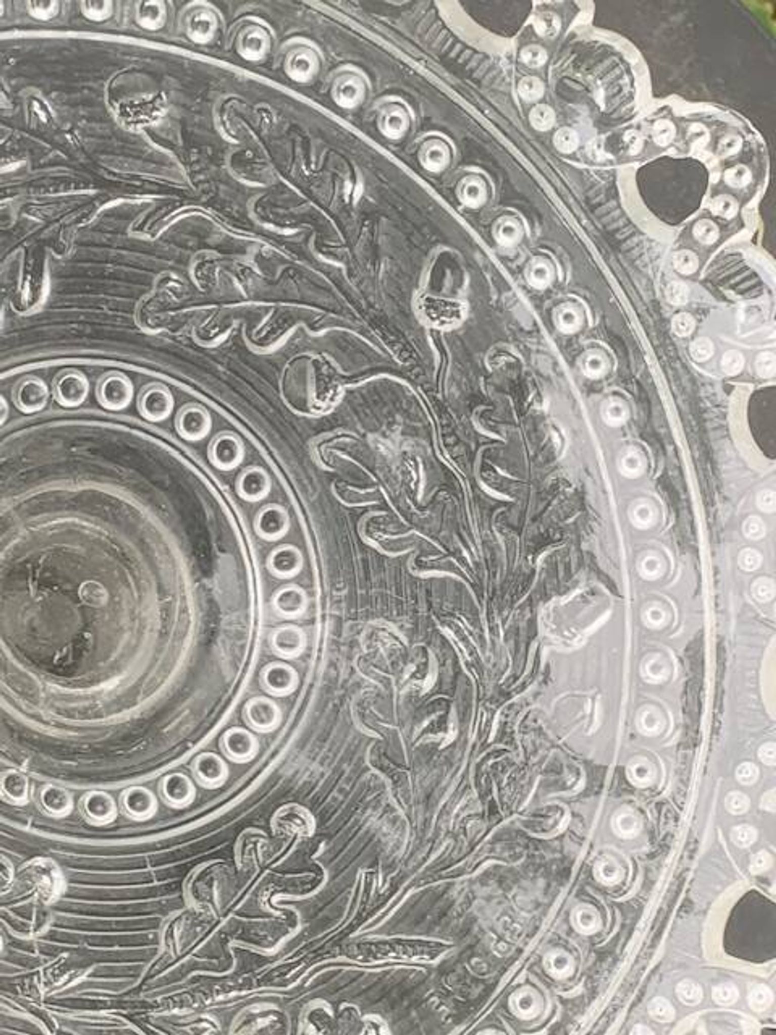 Glass bowl, vintage oak leaf pattern compote dish.
