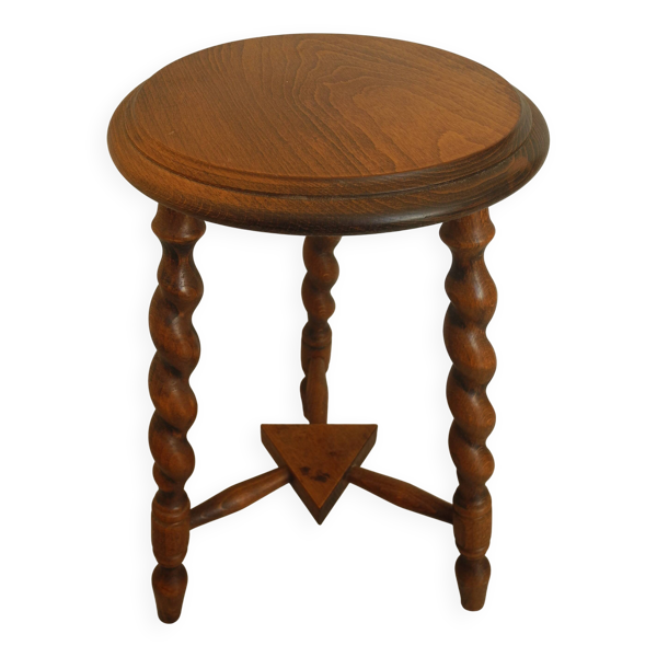 Tabouret bois tourné déco brutaliste vintage wooden stool