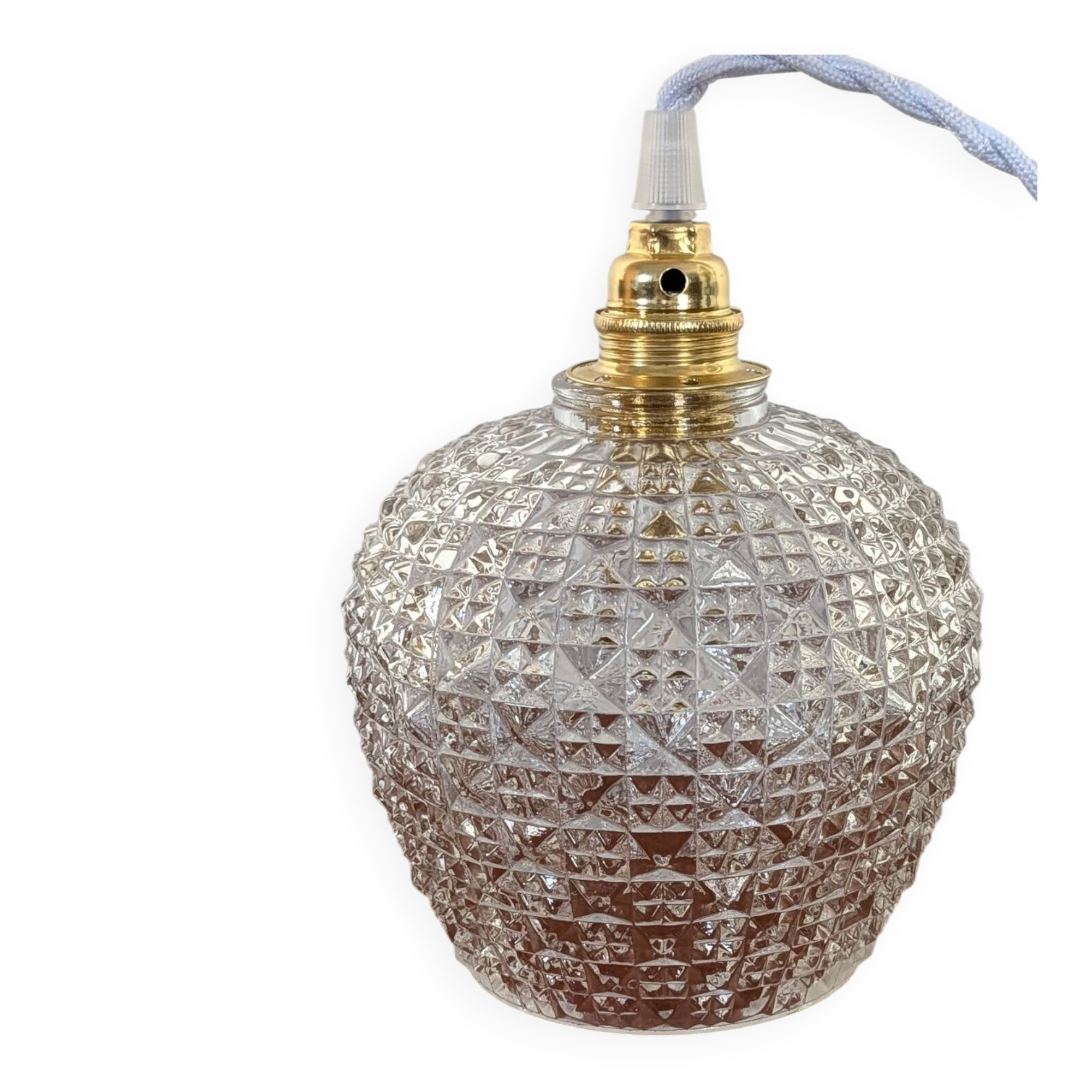 Facet-cut pressed glass pendant