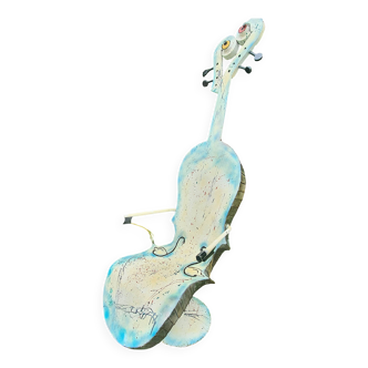 Large violin armchair in lacquered metal by artist Girard Michel, art furniture 1/1
