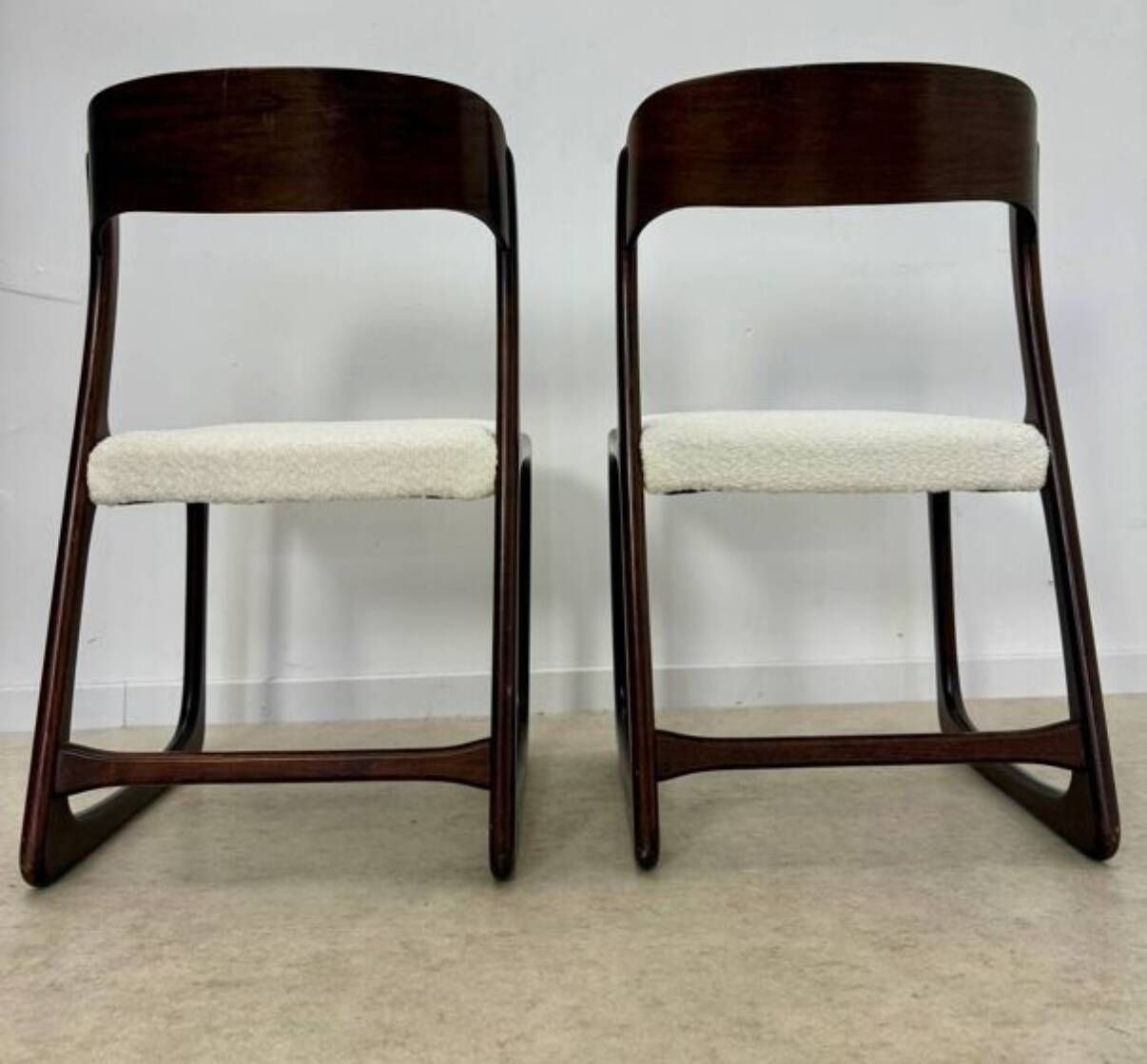 Set of 2 Baumann sled chairs in wood and terry fabric, 60s design