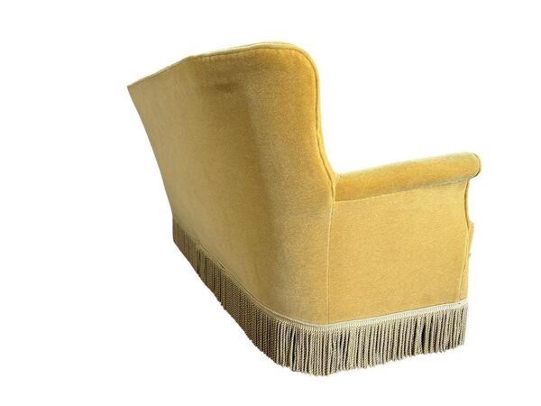 Canapé vintage jaune ocre / canapé / trois places avec franges