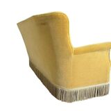 Vintage ochre yellow sofa / three-seater with fringes