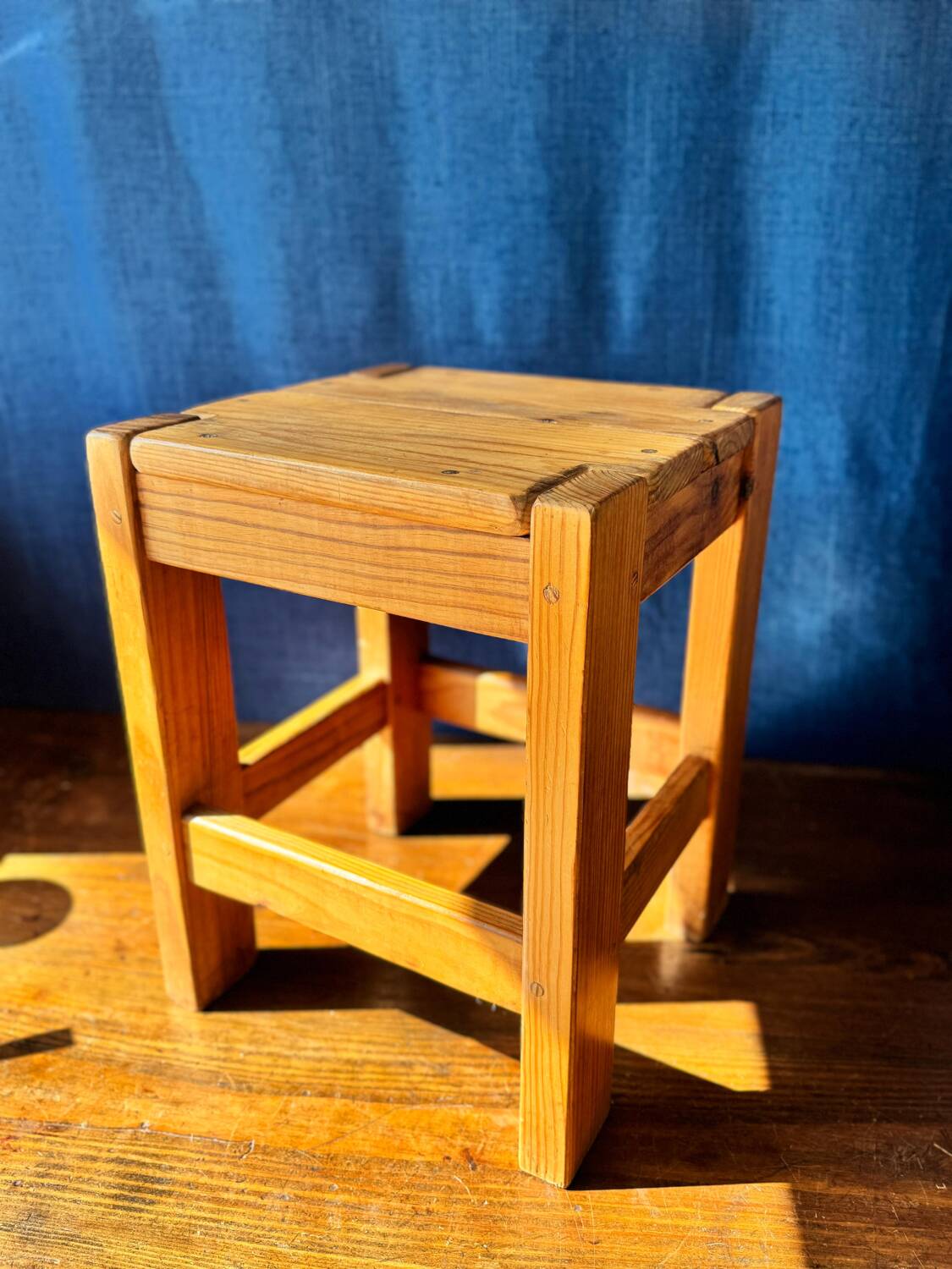 Pair of vintage larch stools, 1960s/70s