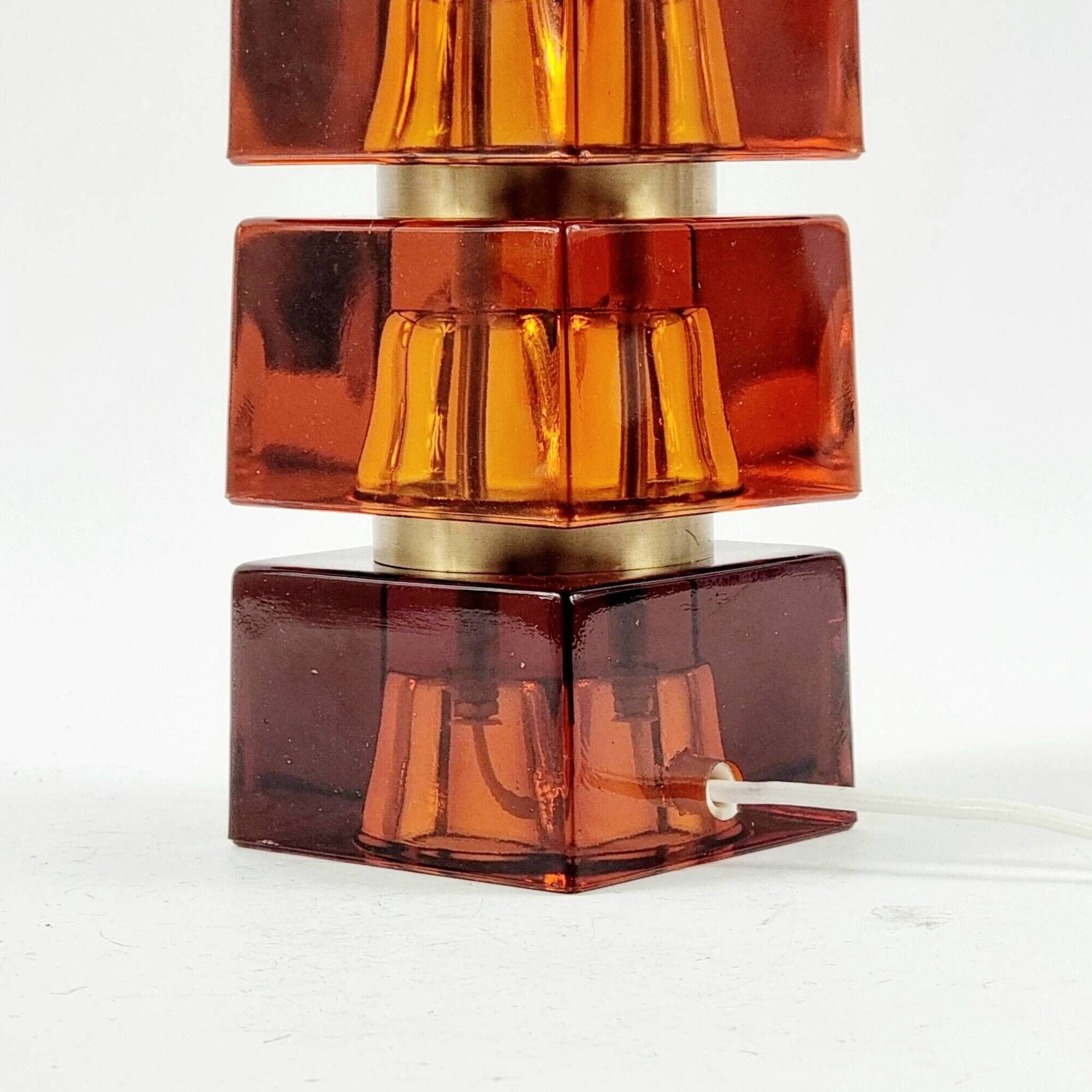 Large Mid-Century Scandinavian Art Glass & Brass Table Lamp by C.Fagerlund