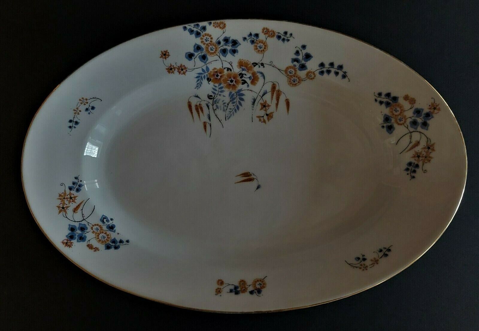 Oval serving dish in porcelain Japanese décor Art Deco