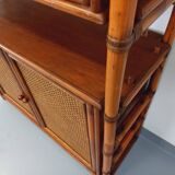 Large vintage rattan, wood and cane bookcase from the 70s