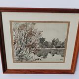 Watercolor landscape of Sologne