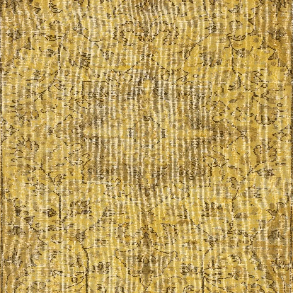 Vintage Handmade Medallion Design Rug Overdyed in Yellow for Modern Interiors