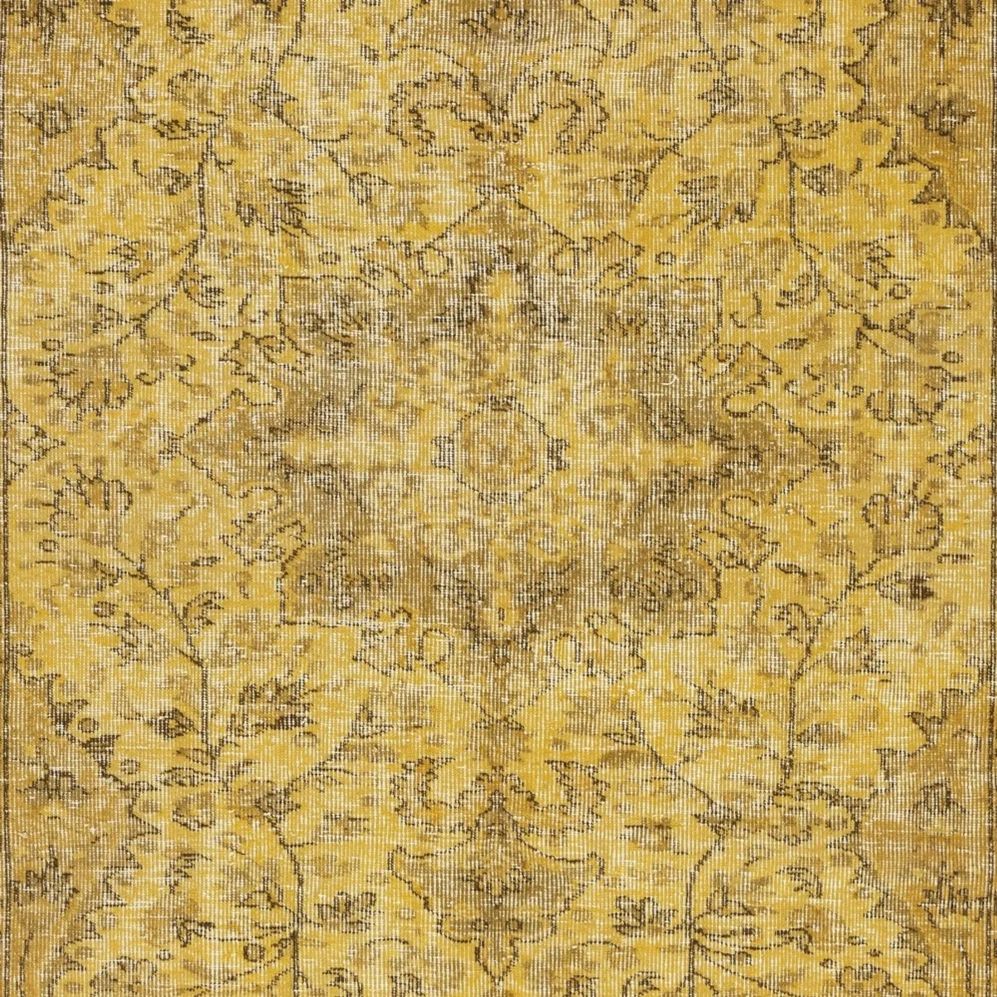 Vintage Handmade Medallion Design Rug Overdyed in Yellow for Modern Interiors