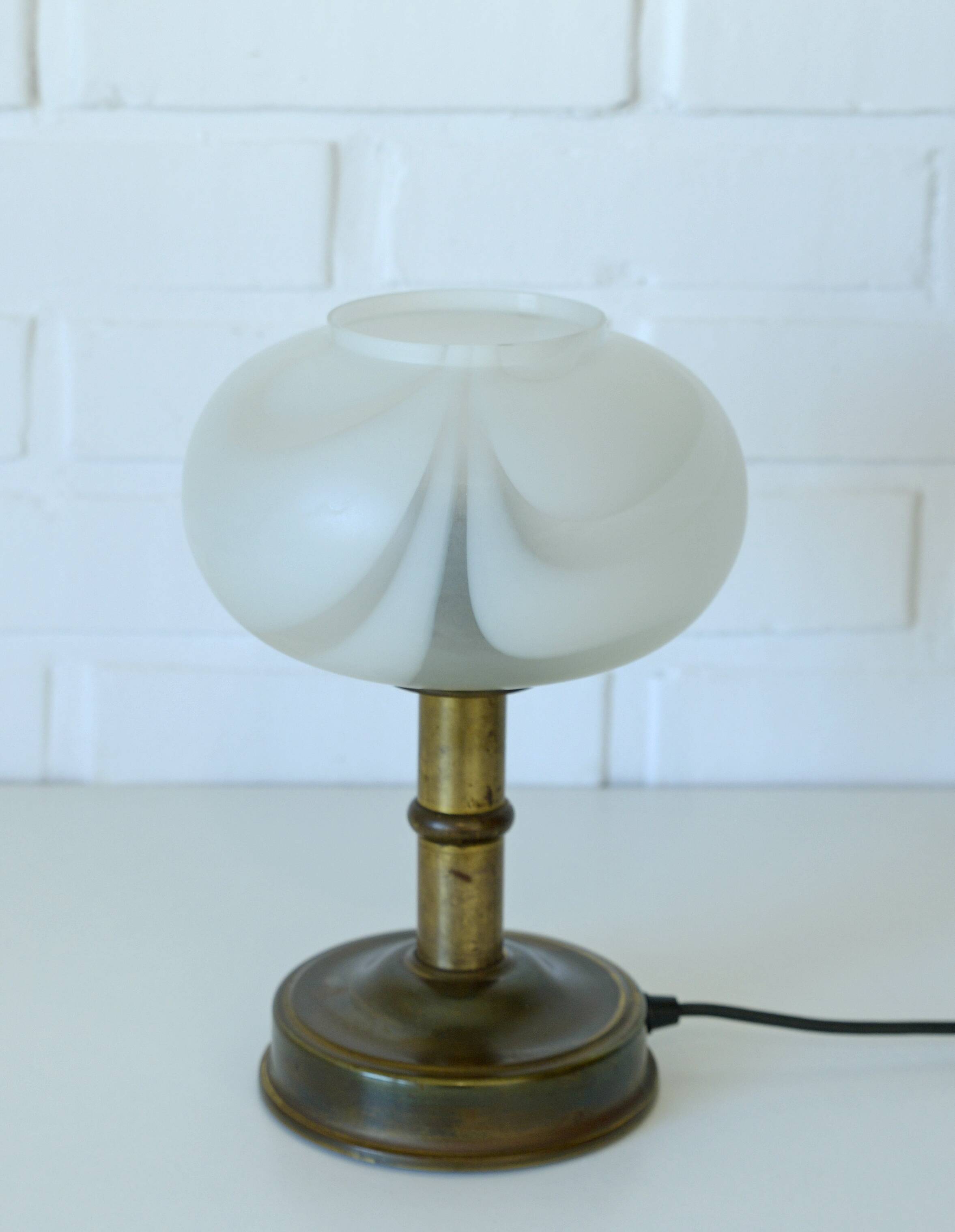 Vintage Murano glass style mushroom desk lamp brass bedside lamp 1970's
